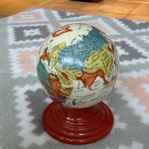 Vintage Antique Ceramic hand painted Globe with Red Base made in Japan